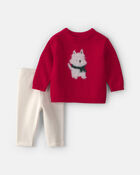 B&eacute;b&eacute; fille - Ensemble 2 pi&egrave;ces chandail &agrave; motif chien et pantalon &ndash; Rouge/Cr&egrave;me, image 1 sur 5 diapositives