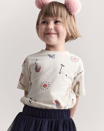 Toddler Short-Sleeve Relaxed Graphic Tee in Park Day Print - Cream, 