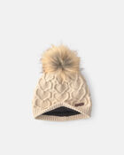 Tout-petit fille - Tuque &agrave; points torsad&eacute;s et c&oelig;urs Kombi - Cr&egrave;me, image 2 sur 3 diapositives