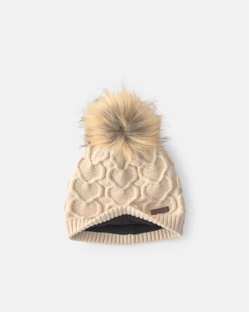 Tout-petit fille - Tuque &agrave; points torsad&eacute;s et c&oelig;urs Kombi - Cr&egrave;me, 