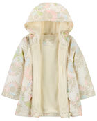 Toddler Fleece-Lined Floral Print Rain Jacket, image 2 of 3 slides
