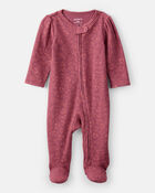 Baby Girl Floral Print Cotton Long-Sleeve 2-Way Zip Sleeper - Pink, image 1 of 5 slides