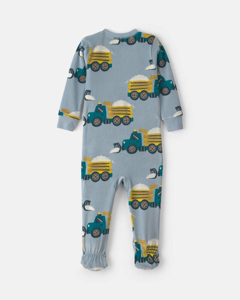 Toddler Boy 1-Piece Snow Trucks DreamPlush Snug Fit Footed Pyjama - Blue, image 2 of 4 slides