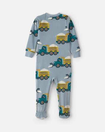 Toddler Boy 1-Piece Snow Trucks DreamPlush Snug Fit Footed Pyjama - Blue, 