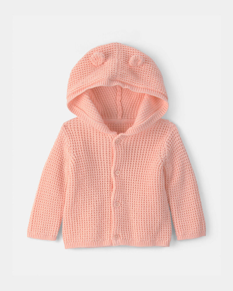 Baby Girl Bear Ears Hooded Sweater - Orange, image 1 of 3 slides