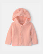 Baby Girl Bear Ears Hooded Sweater - Orange, image 1 of 3 slides