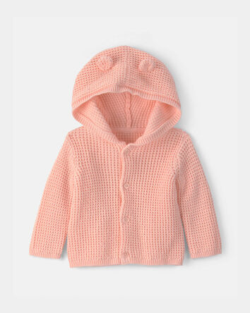 Baby Girl Bear Ears Hooded Sweater - Orange, 