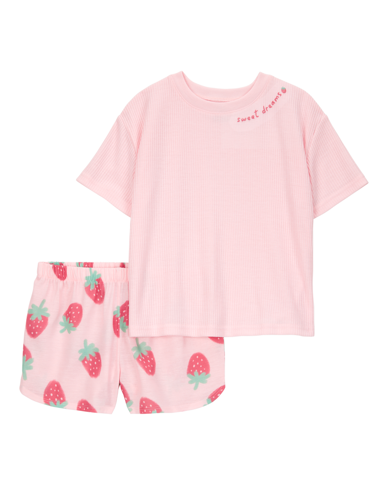 Girls Strawberry Print Loose Fit 2-Piece Pyjamas - Pink, image 1 of 4 slides