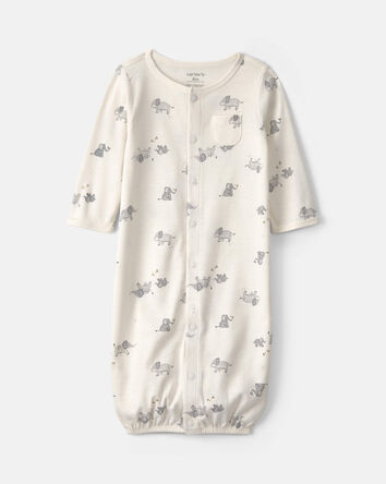 B&eacute;b&eacute; - Robe de nuit convertible en 100&nbsp;% coton &agrave; motif &eacute;l&eacute;phant &ndash; Cr&egrave;me, 