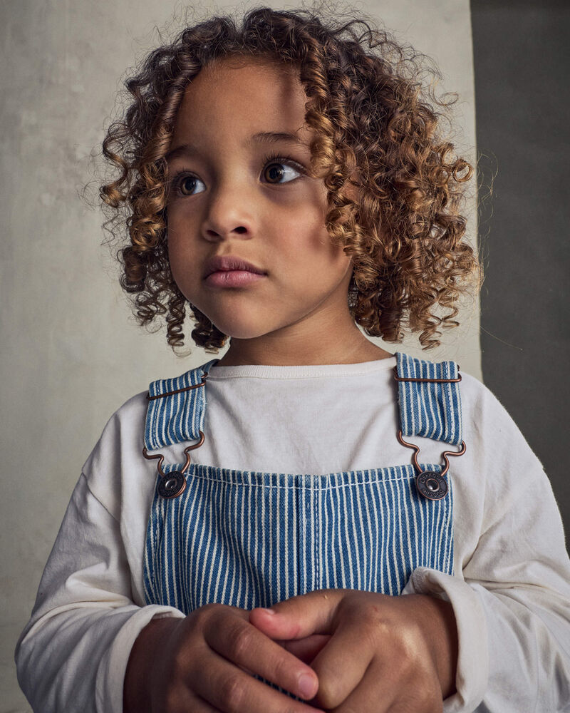 Toute-petit fille - Ensemble salopette en denim &agrave; rayures hickory et manches longues - D&eacute;lav&eacute; clair, image 3 sur 9 diapositives