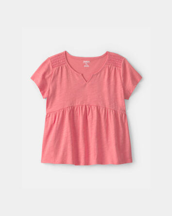 Filles - Haut p&eacute;plum &agrave; manches courtes - Corail, 