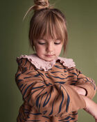 Toddler Girl Balloon-Sleeve Pullover Sweatshirt in Tiger Print - Brown, image 3 of 5 slides
