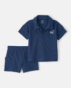 Toddler Boy 2-Piece Car Top & Short Set - Blue, image 1 of 6 slides