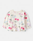 Baby Girl Cherry Long-Sleeve Peplum Top - White, image 1 of 3 slides