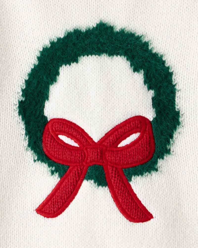 Toddler Girl Christmas Wreath Long-Sleeve Sweater - White, image 3 of 4 slides