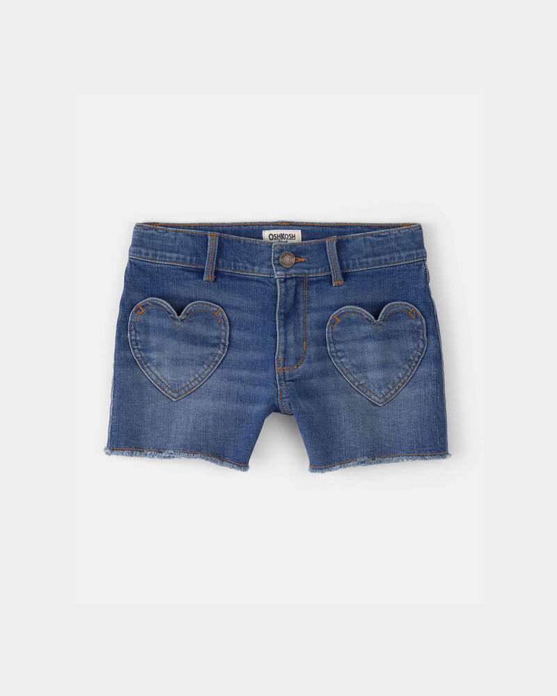 Girls Heart Pocket Denim Shorts - Dark Wash, image 1 of 4 slides