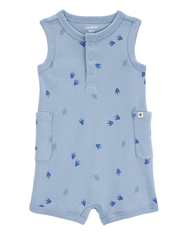 Baby Dinosaur Cotton Romper - Blue, image 1 of 4 slides