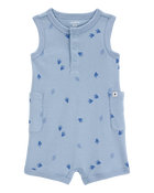 Baby Dinosaur Cotton Romper - Blue, image 1 of 4 slides