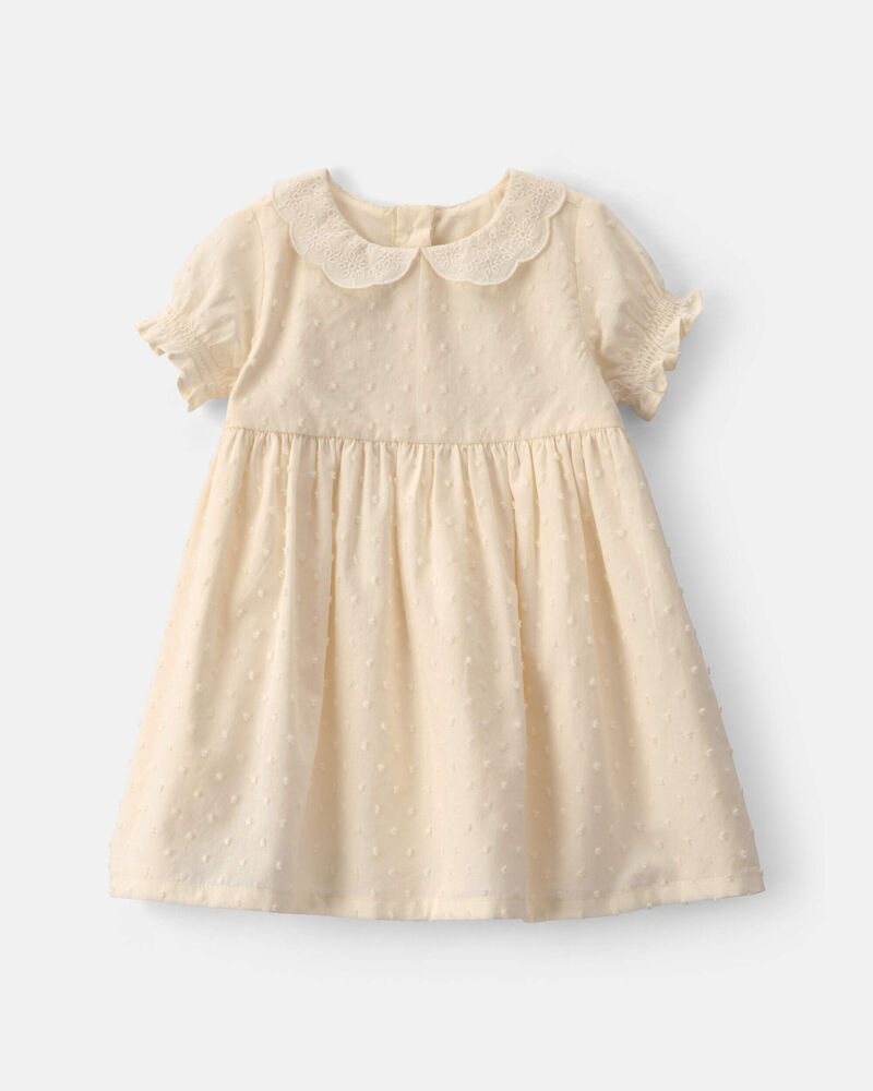 Baby Girl Swiss Dot Short-Sleeve Dress - Cream, image 1 of 6 slides