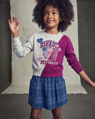 Girls Plaid Denim Skirt - Dark Wash, image 3 of 4 slides