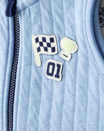 Baby Boy 3-Piece Race Car Quilted Vest Outfit Set - Blue, 