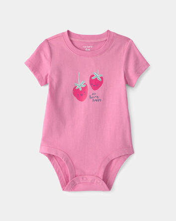 Baby Girl 'So Berry Happy' Strawberry Graphic Bodysuit - Pink, 