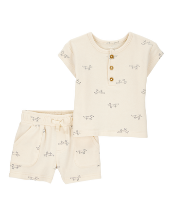Baby 2-Piece Fox Print Tee & Short Set - Khaki, 