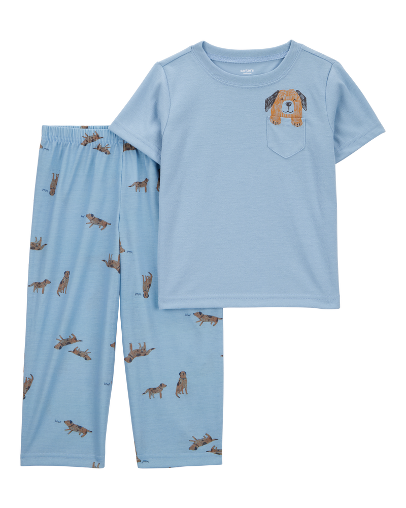 Tout-petit garçon - Pyjama 2 pièces décontracté imprimé de chien - Bleu, image 1 sur 3 diapositives