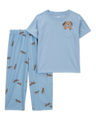 Tout-petit garçon - Pyjama 2 pièces décontracté imprimé de chien - Bleu, image 1 sur 3 diapositives