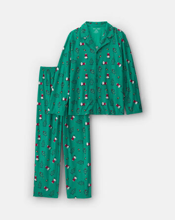 Adultes Pyjama ample 2 pi&egrave;ces en molleton &agrave; motif Snoopy de No&euml;l &ndash; Vert, 