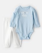 Baby Girl 2-Piece DayDream Fleece Snow Day Bodysuit & Pant Set - Cream/Blue, image 1 of 5 slides