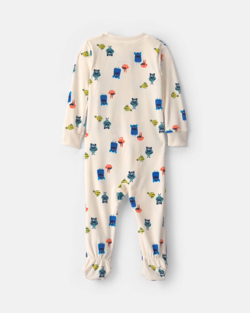 Toddler Boy 1-Piece Monster DreamPlush Snug Fit Footed Pyjama - Cream, image 2 of 5 slides