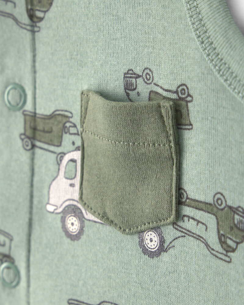 B&eacute;b&eacute; gar&ccedil;on - Barboteuse &agrave; motif de camion-benne - Vert, image 2 sur 3 diapositives
