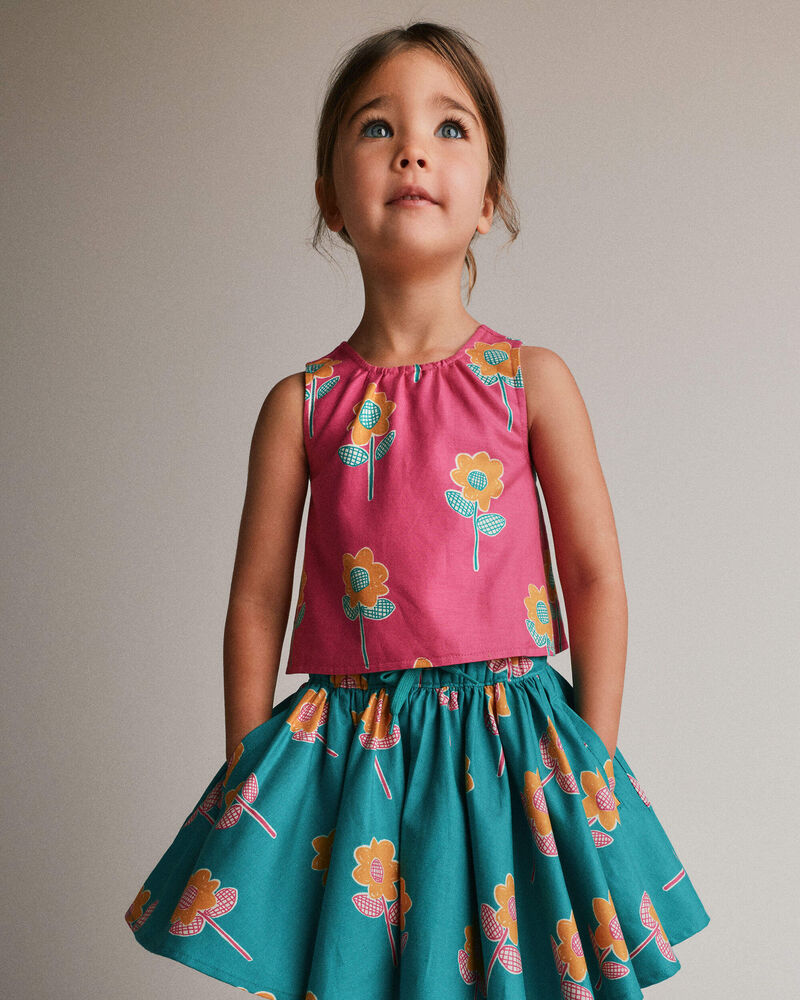 Toddler Girl Reversible Cross-Back Top in Floral Print - Hot Pink, image 1 of 8 slides