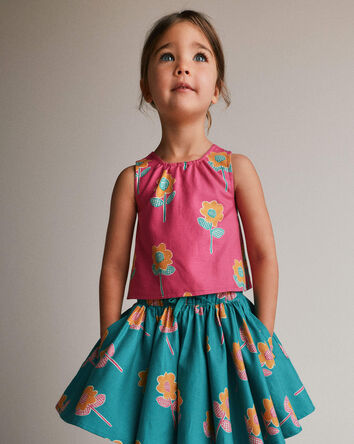 Toddler Girl Reversible Cross-Back Top in Floral Print - Hot Pink, 