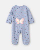 Baby Girl 2-Way Zip Flower & Butterfly Cotton Sleepers - Blue, image 2 of 6 slides