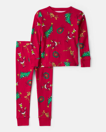 Toddler Dr. Seuss™ The Grinch Print 100% Cotton Long-Sleeve Snug Fit 2-Piece Pyjamas - Red, 