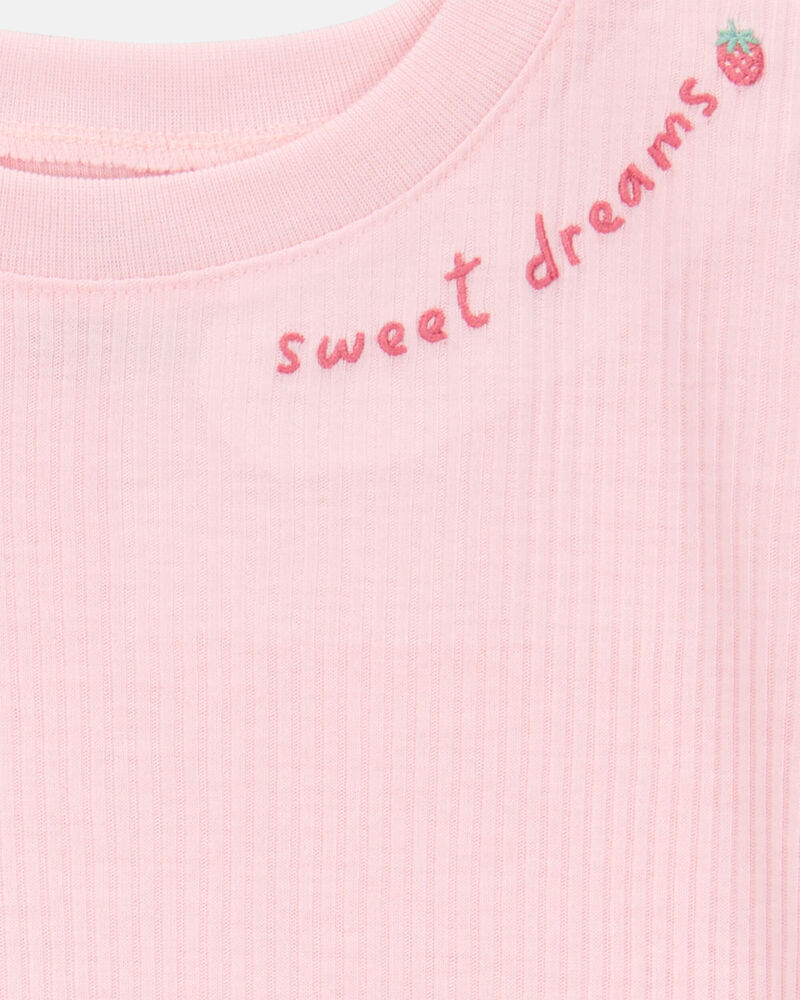 Girls Strawberry Print Loose Fit 2-Piece Pyjamas - Pink, image 3 of 4 slides