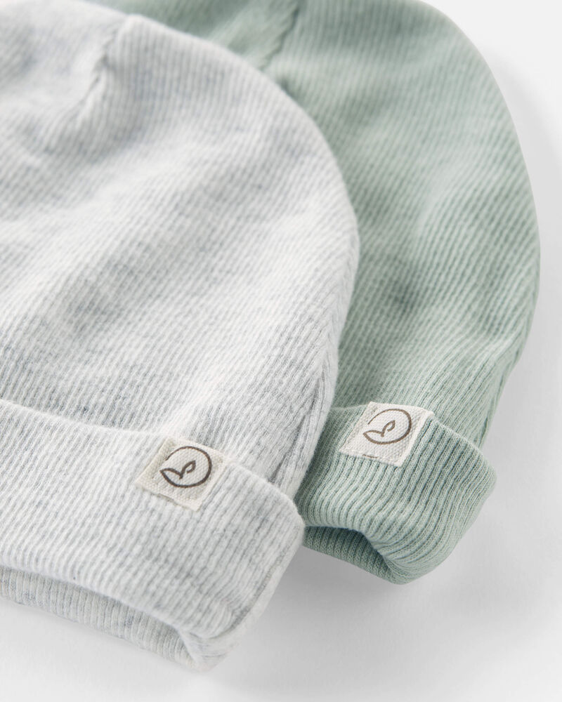 Baby 2-Pack Organic Cotton Rib Caps, image 2 of 3 slides