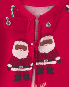 Baby 1-Piece Brown Santa Christmas 2-Way Zip 100% Cotton Snug Fit Footed Pyjama - Red, image 4 of 5 slides