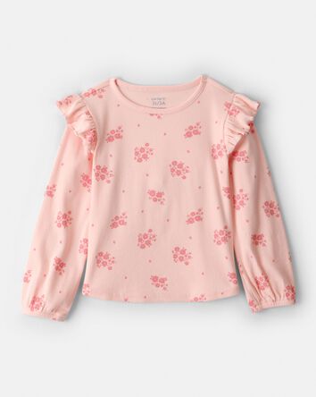 Tout-petit fille - Haut en coton &agrave; manches longues &agrave; volants et fleurs - Rose, 