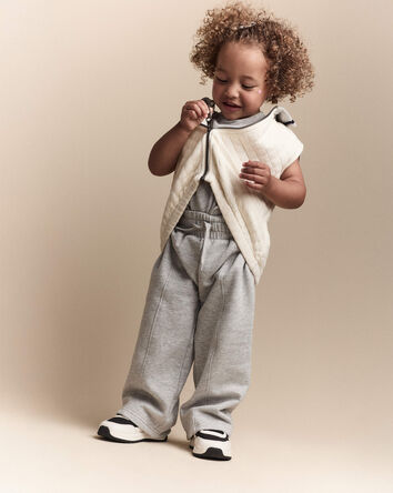 Toddler Quilted Zip-Up Collard Vest - Cream, 