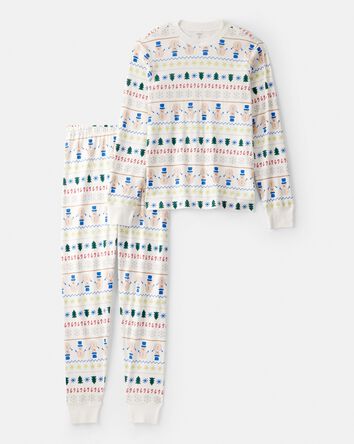 Adult Christmas Fair Isle 100% Cotton Long-Sleeve Snug Fit - White, 