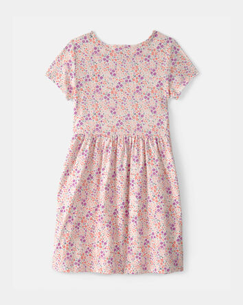 Filles - Robe &agrave; manches courtes, floral - Rose, 
