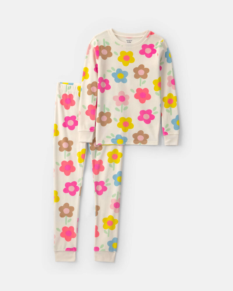 Girls 2-Piece Floral DreamPlush Snug Fit Pyjama Set - White, image 1 of 3 slides