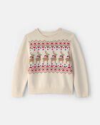 Toddler Girl Reindeer Fair Isle Sweater - Cream, image 1 of 3 slides