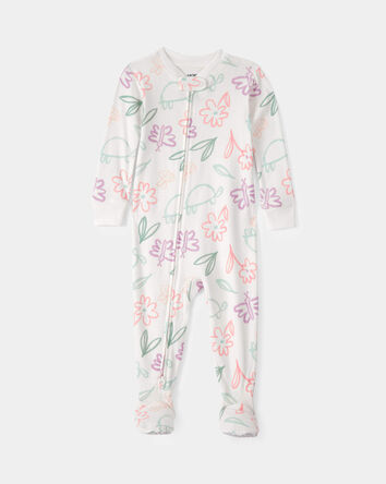 Baby Girl Floral 100% Cotton Snug Fit 1-Piece Pyjama Set - White, 