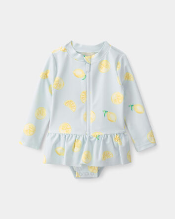 Baby Girl 1-Piece Lemon Rashguard Swimsuit - Blue, 