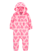 Baby Hearts Hooded Zip-Up Fleece Jumpsuit, image 1 of 3 slides