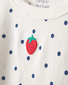 Toddler Girl Strawberry Polka Dot Top - White, image 2 of 4 slides